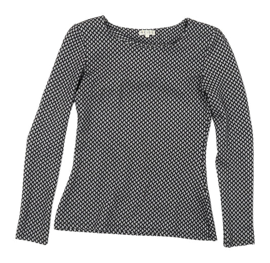 Reiss Women's Black Geometric Knit Blouse, Size S