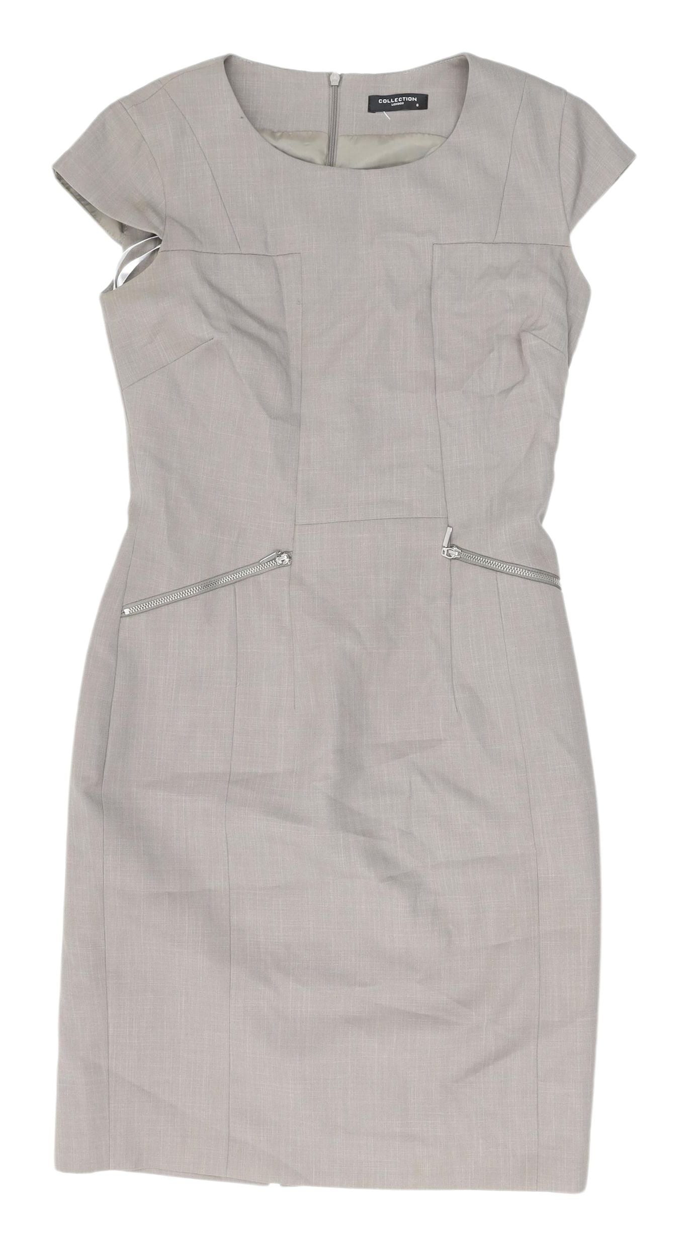 Collection London Grey Sheath Dress, Size 8, Business Wear