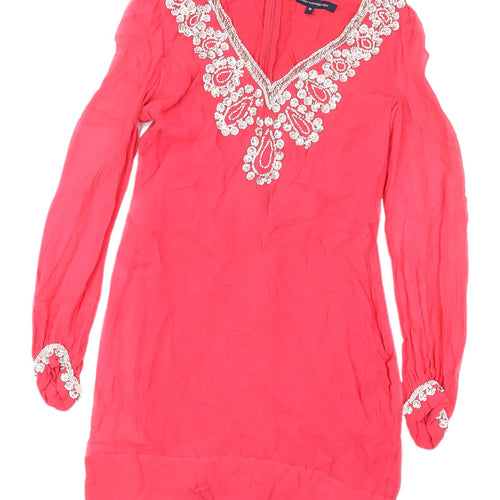 French Connection Women's Pink Embroidered Mini Shift Dress