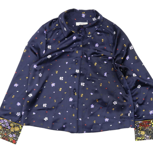 Marks and Spencer Women's Blue Floral Button-Up Shirt