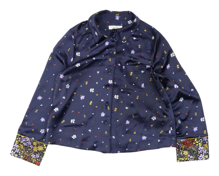 Marks and Spencer Women's Blue Floral Button-Up Shirt