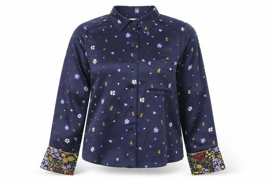 Front view of Marks & Spencer Women's Blue Floral Button-Up Shirt