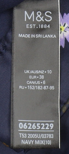 Marks and Spencer Women's Blue Floral Button-Up Shirt