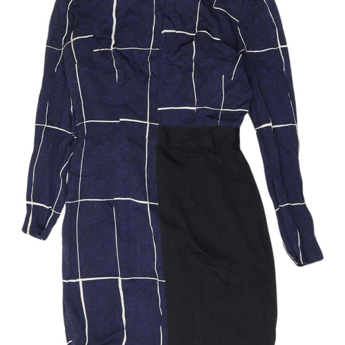 Whistles Women's Blue Black Long Sleeve Dress UK 8
