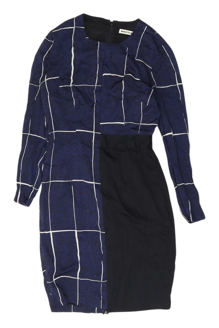 Whistles Women's Blue Black Long Sleeve Dress UK 8
