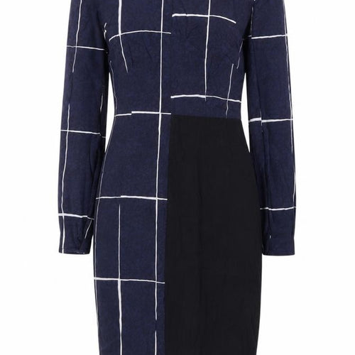 Whistles Women's Blue Black Long Sleeve Dress UK 8