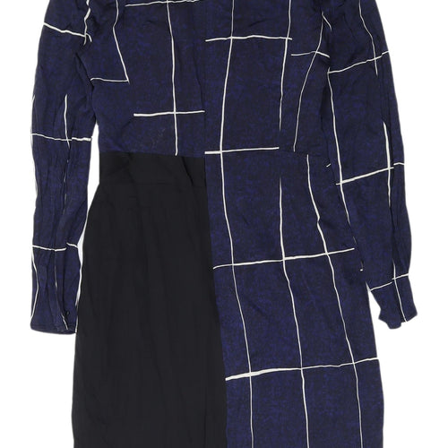 Whistles Women's Blue Black Long Sleeve Dress UK 8
