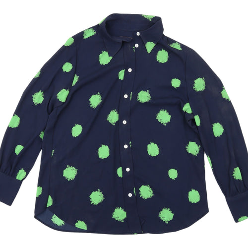 Marks and Spencer Women's Blue Polka Dot Button-Up Shirt