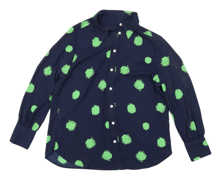 Marks and Spencer Women's Blue Polka Dot Button-Up Shirt