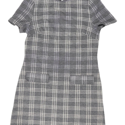 Dorothy Perkins Women's Grey Plaid Shift Dress Size 8