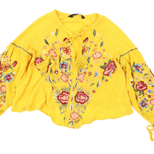 Bershka Yellow Embroidered Cotton Bohemian Tunic