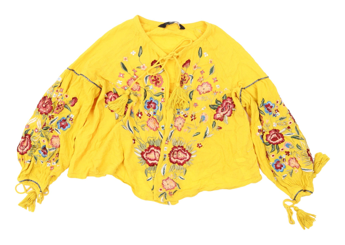 Bershka Yellow Embroidered Cotton Bohemian Tunic