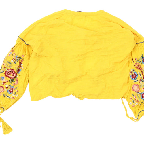 Bershka Yellow Embroidered Cotton Bohemian Tunic