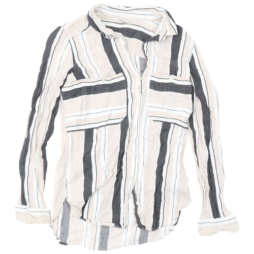 Next Women's Grey & White Striped Button-Up Shirt, Size 8
