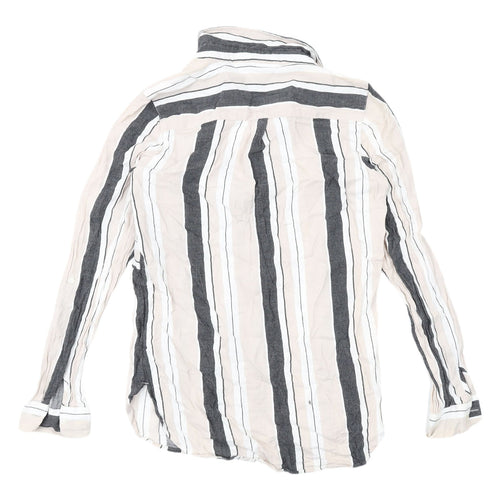 Next Women's Grey & White Striped Button-Up Shirt, Size 8