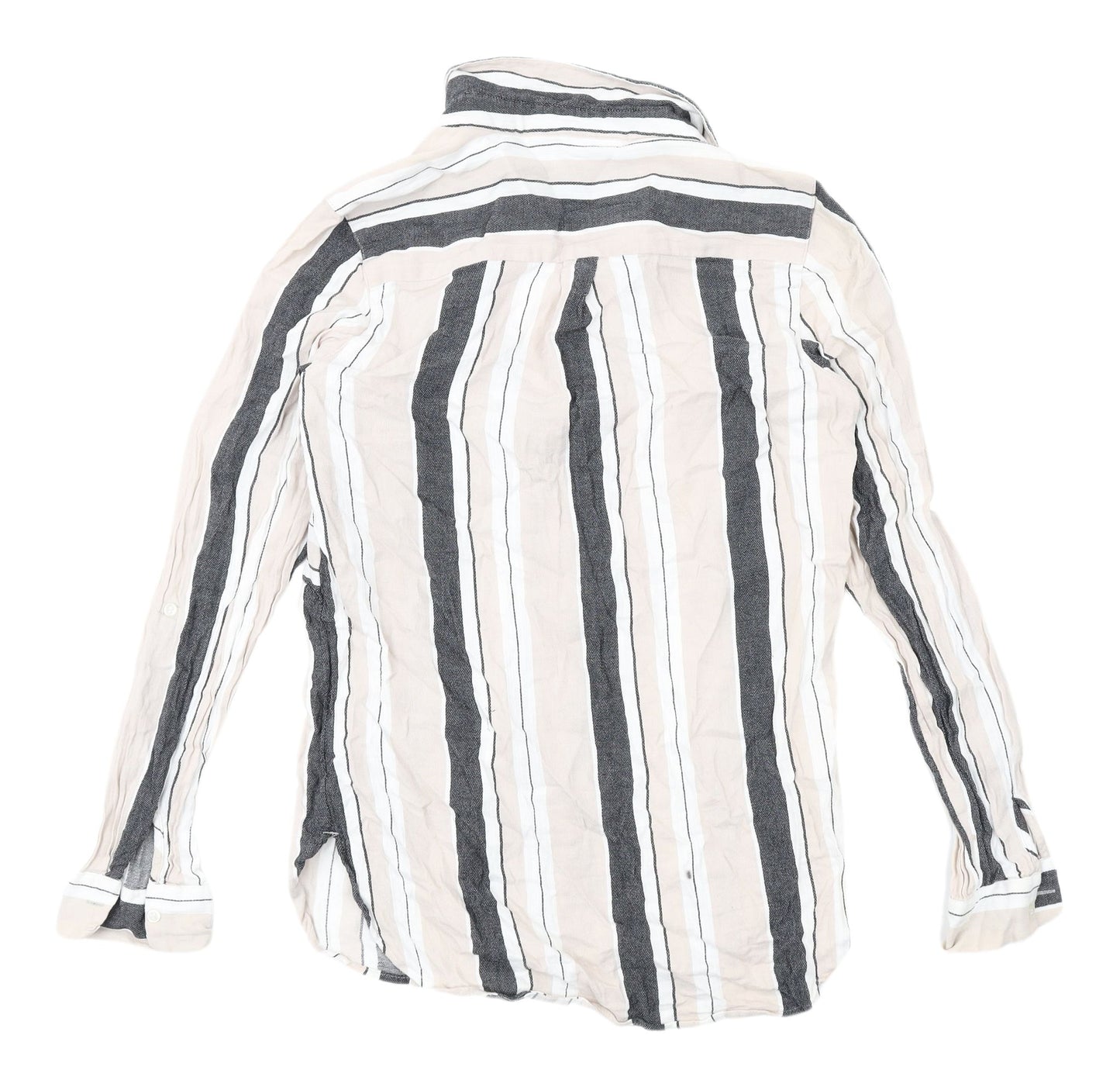 Next Women's Grey & White Striped Button-Up Shirt, Size 8