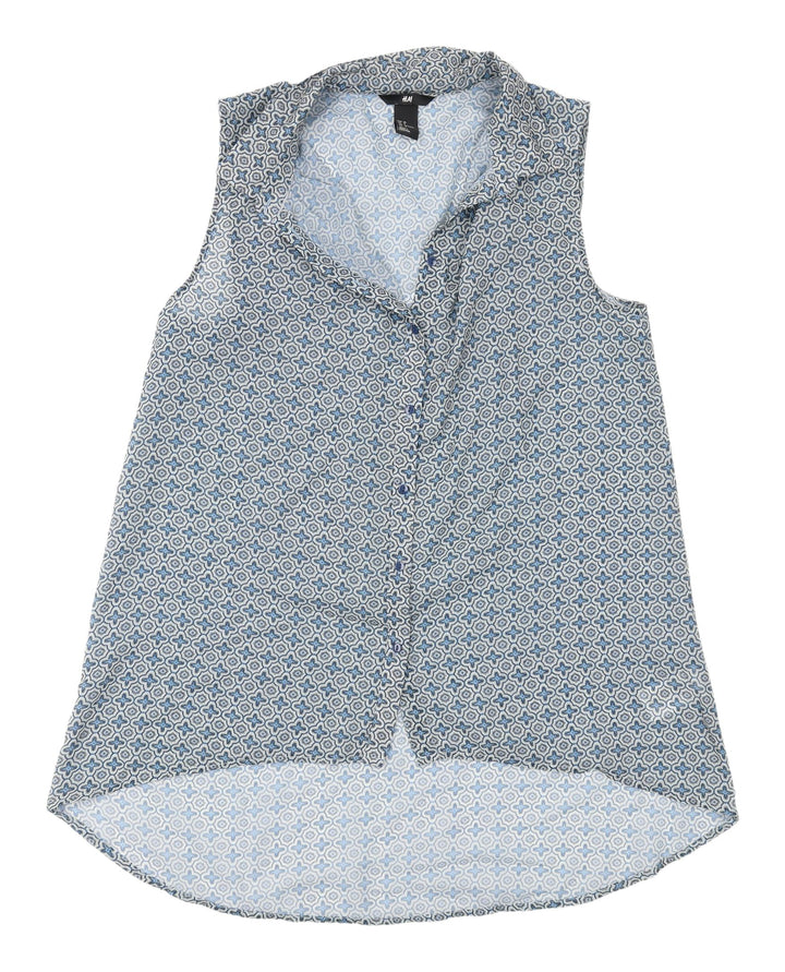 H&M Women's Blue Geometric Sleeveless Blouse Size 10