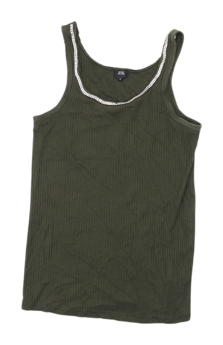 River Island Women's Green Beaded Cotton Tank Top
