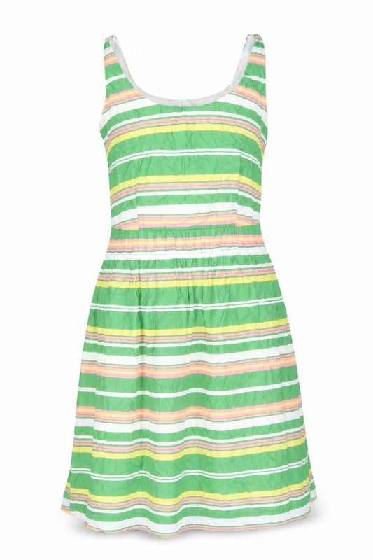 Front view of Boden Women's Multicoloured Striped A-Line Dress, size 8