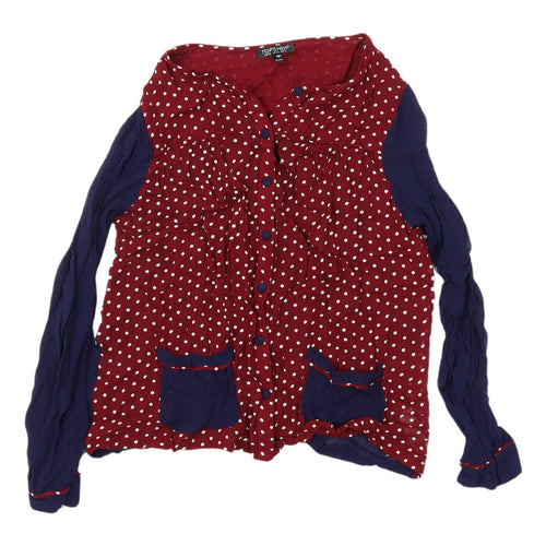 Topshop Women's Red Polka Dot Button-Up Blouse - Size 16