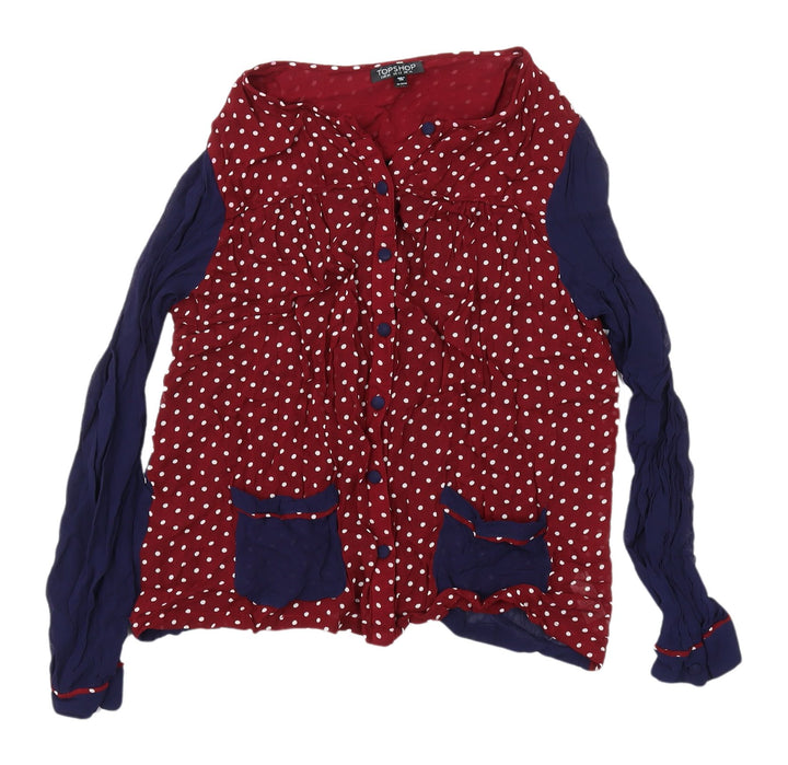 Topshop Women's Red Polka Dot Button-Up Blouse - Size 16