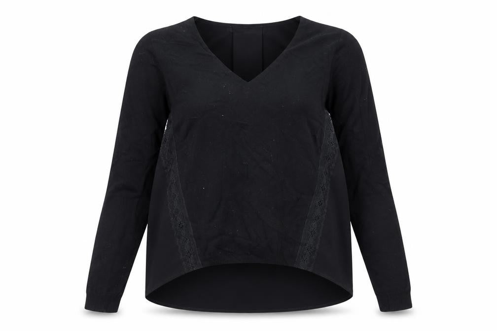 Front view of Marks & Spencer Women's Black V-Neck Blouse, size 8