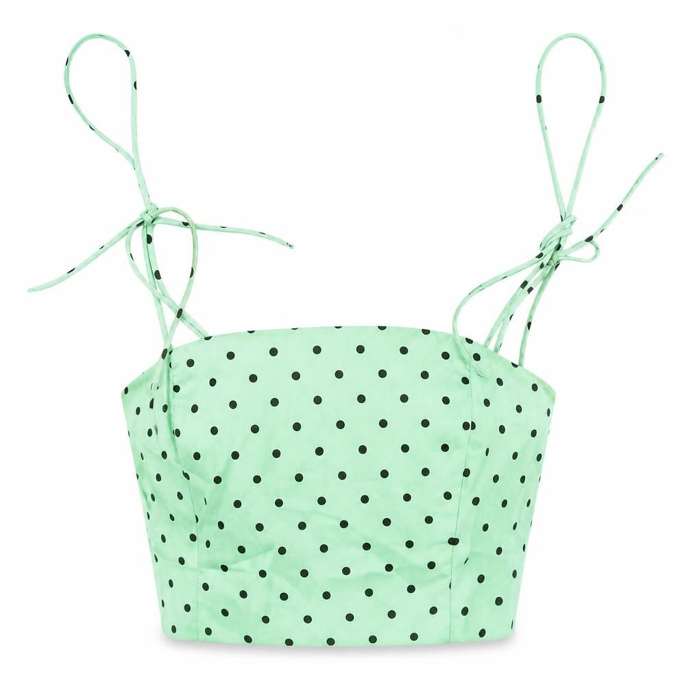 Front view of Zara Women Mint Polka Dot Crop Top, size S