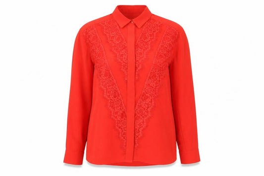 Front view of Topshop Red Button-Up Lace Women’s Shirt UK 10