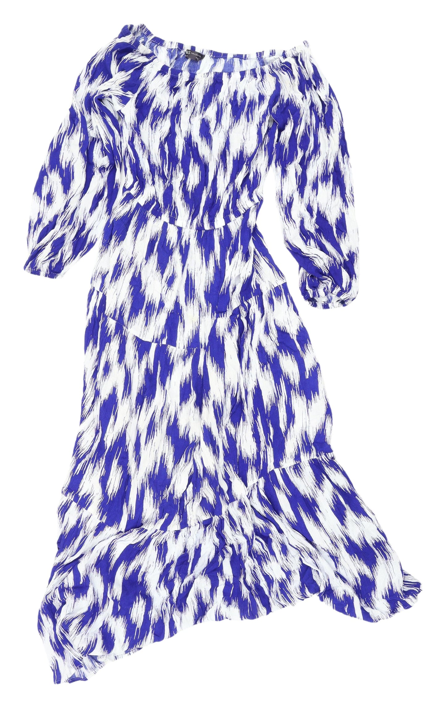 Marks & Spencer Blue Fit & Flare Midi Dress - Size 8