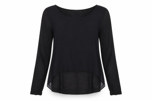 Front view of Next Black Women's Blouse, size 12, Scoop Neck Long Sleeve