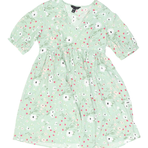 New Look Women's Green Floral Fit & Flare Size 8 Dress