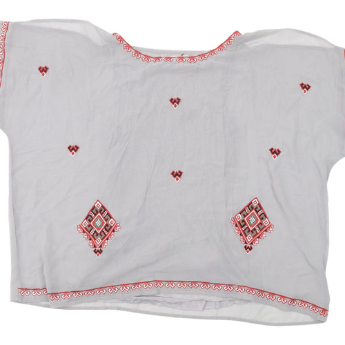 Next Women's White Geometric Blouse UK Size 10 Boat Neck