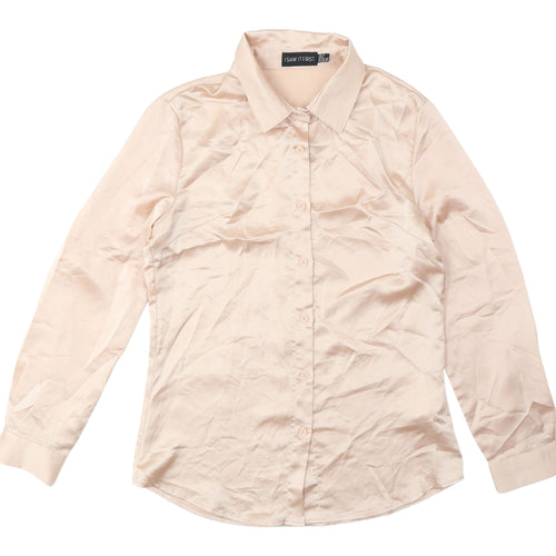 I Saw It First Beige Satin Button-Up Shirt Women