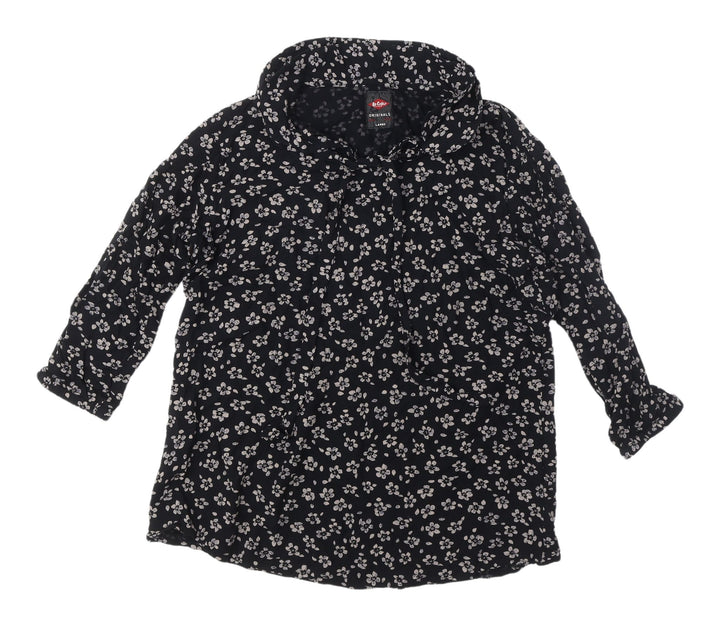 Le Coq Women's Black Floral Button-Up Shirt, Size L