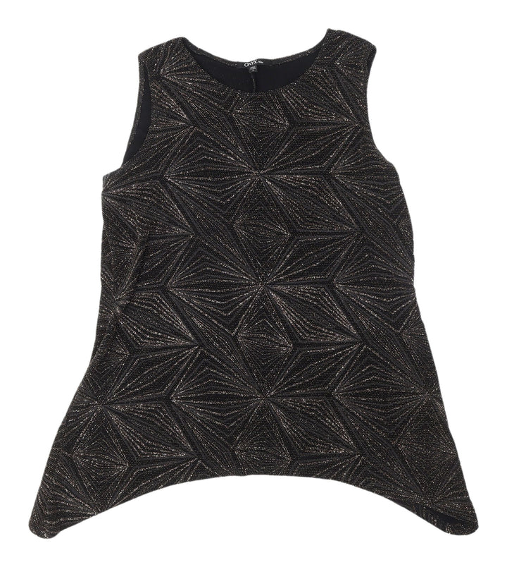 Onyx Nite Women's Black Metallic Geometric Tank, Size 16
