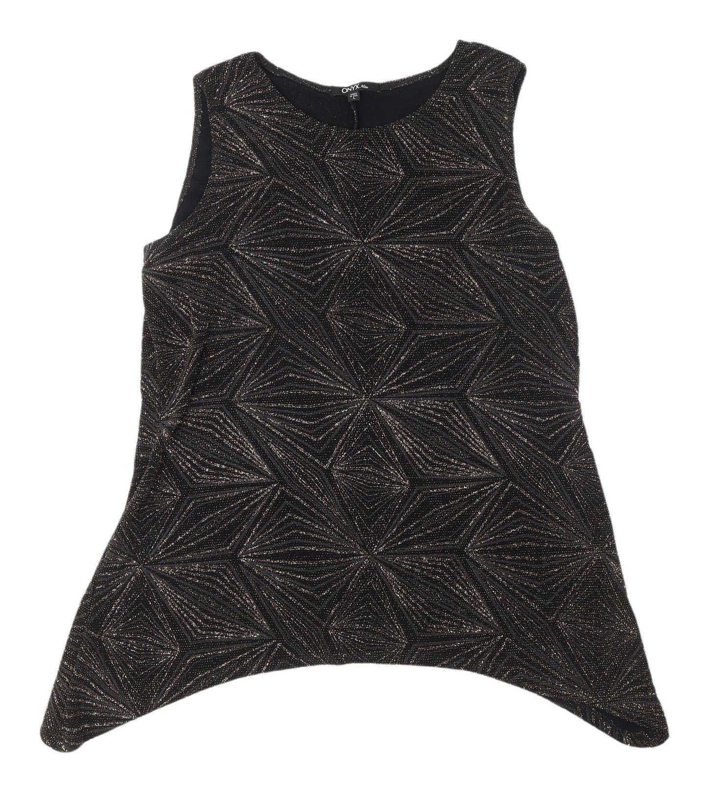 Onyx Nite Women's Black Metallic Geometric Tank, Size 16