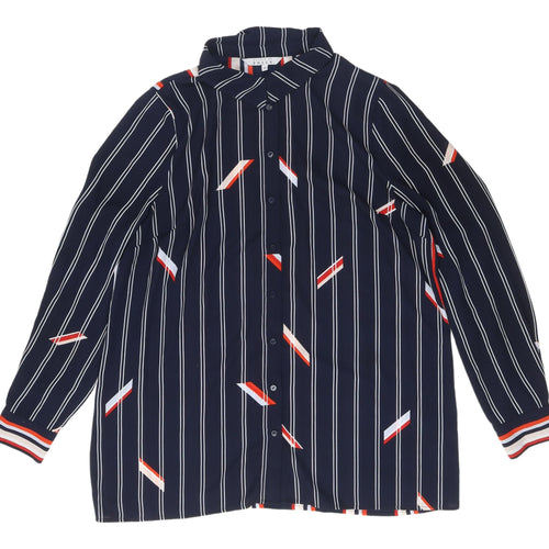Debenhams Women's Navy Striped Button-Up Shirt Size 16