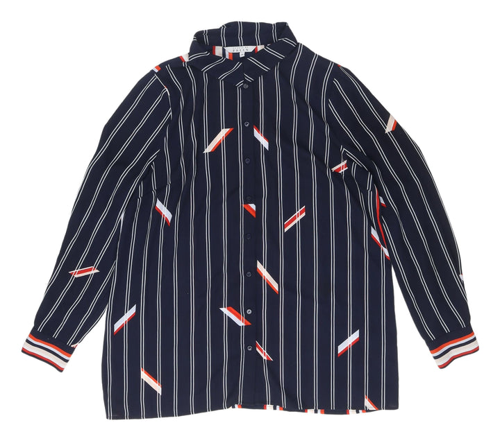 Debenhams Women's Navy Striped Button-Up Shirt Size 16