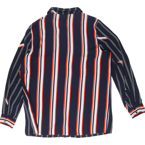 Debenhams Women's Navy Striped Button-Up Shirt Size 16