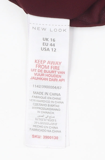 New Look Women's Red High Neck Tunic Blouse Size 16