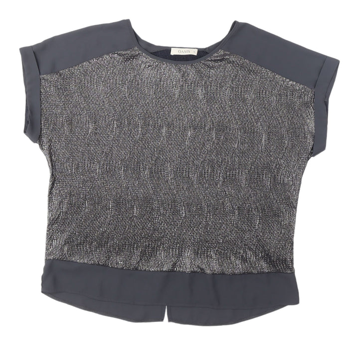 Oasis Women's Grey XL Blouse Short Sleeve Crew Neck
