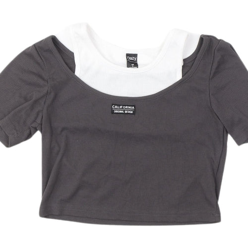 Dazy Women's Grey Cropped T-Shirt M Casual Spring