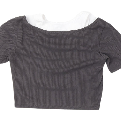 Dazy Women's Grey Cropped T-Shirt M Casual Spring