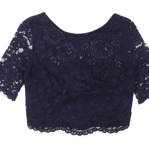 Coast Women's Blue Cropped Lace Blouse Size 10