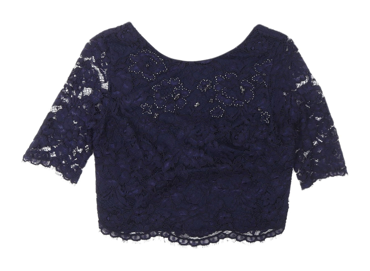 Coast Women's Blue Cropped Lace Blouse Size 10