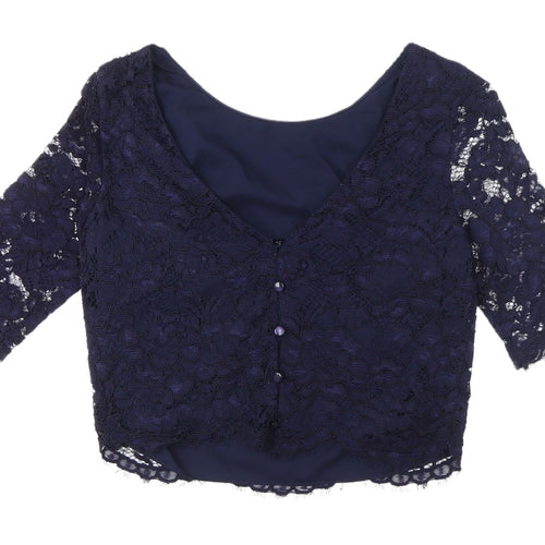 Coast Women's Blue Cropped Lace Blouse Size 10