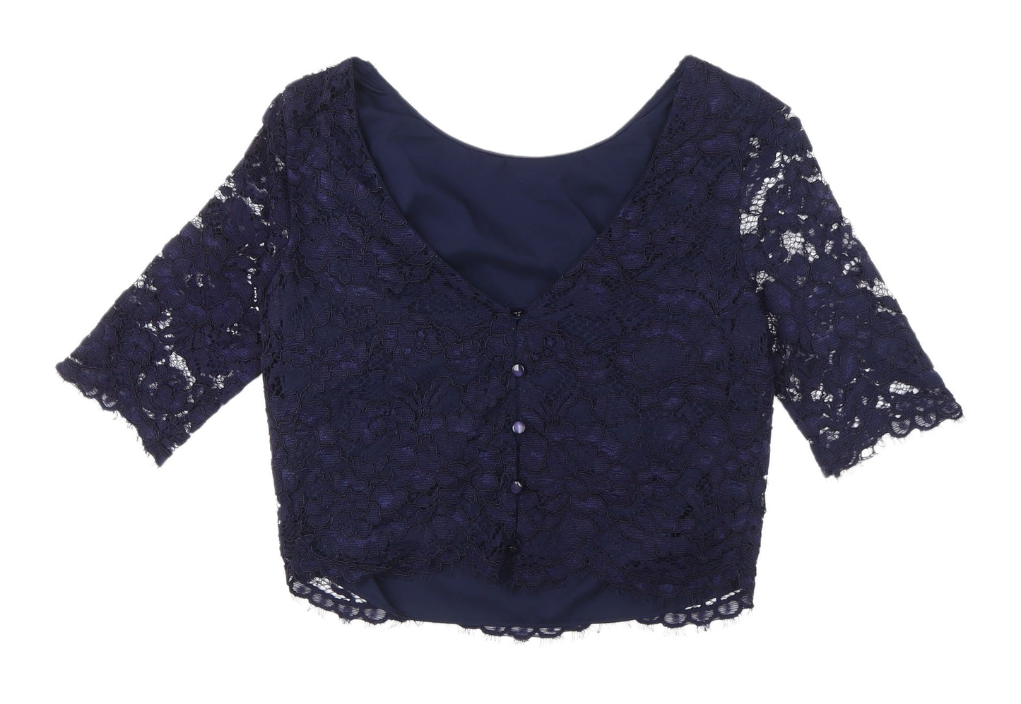 Coast Women's Blue Cropped Lace Blouse Size 10