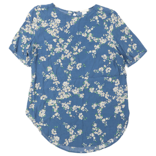 H&M Women's Blue Floral Blouse, Size 14, Short Sleeve