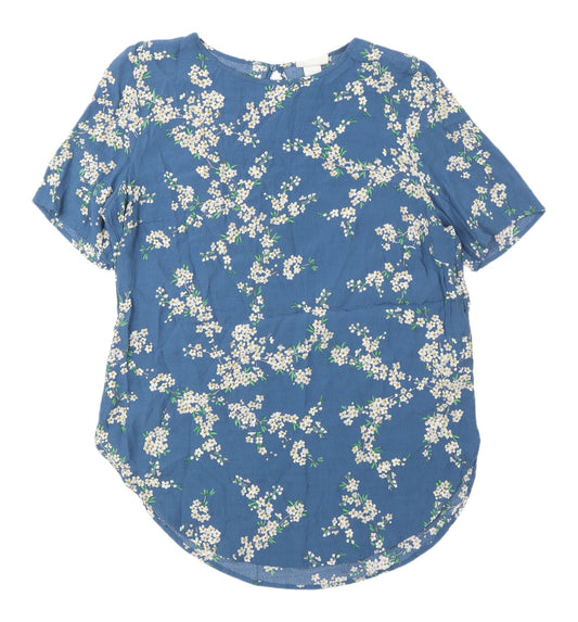 H&M Women's Blue Floral Blouse, Size 14, Short Sleeve