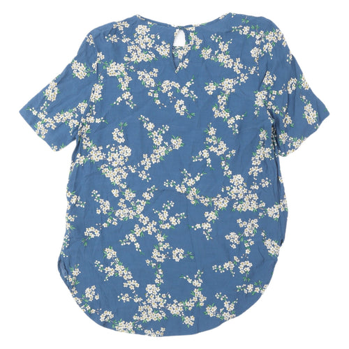 H&M Women's Blue Floral Blouse, Size 14, Short Sleeve